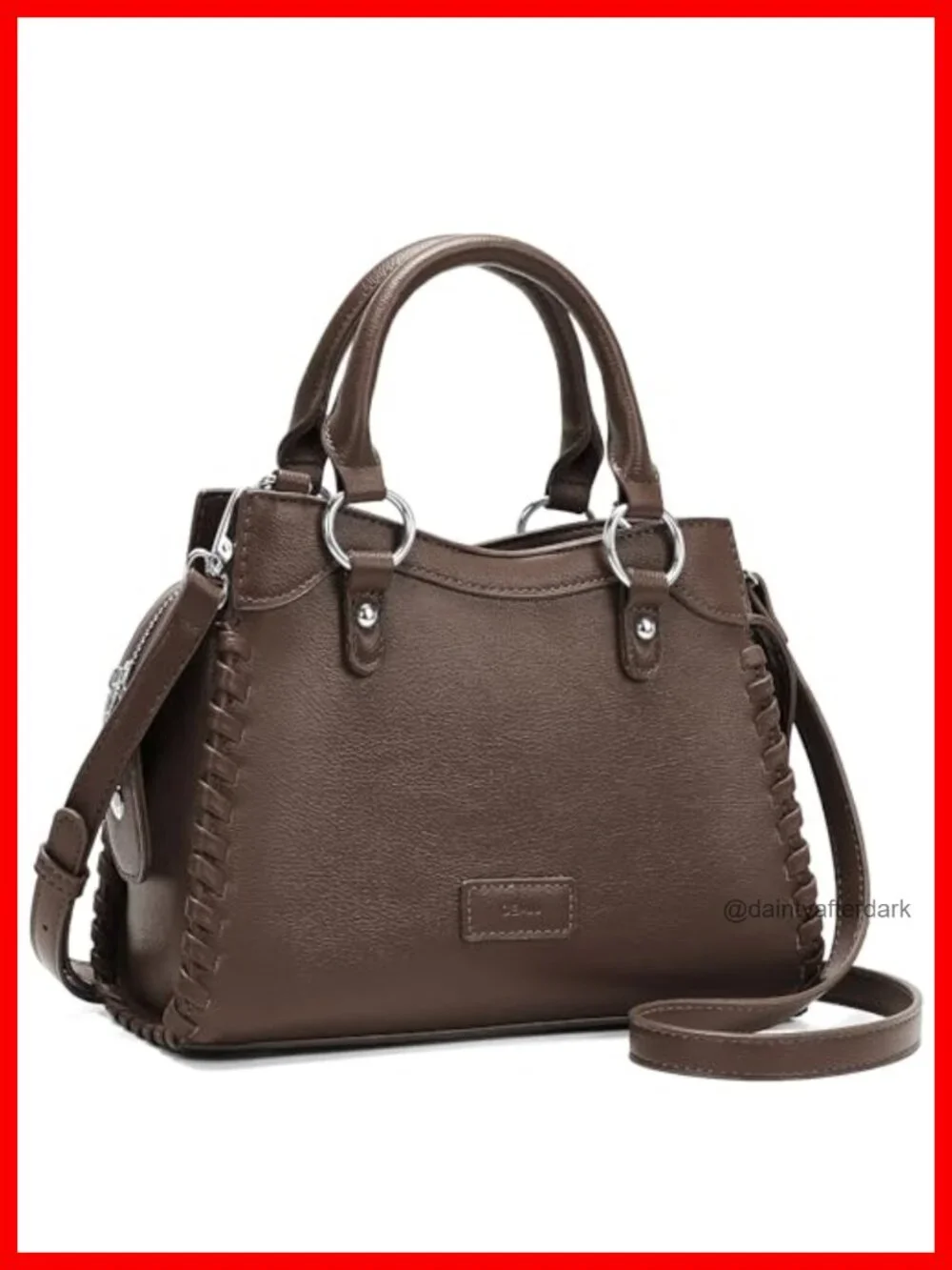 Studded Bottom Satchel Purse with Detachable Strap, Soft Leather Tote